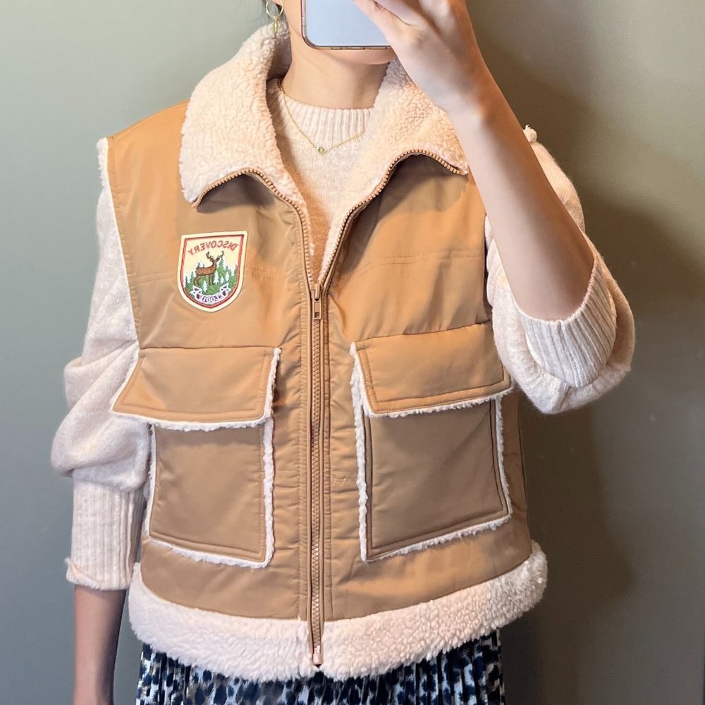 NWT Elodie Retro Faux Shearling Lined Vest XS Brown Women